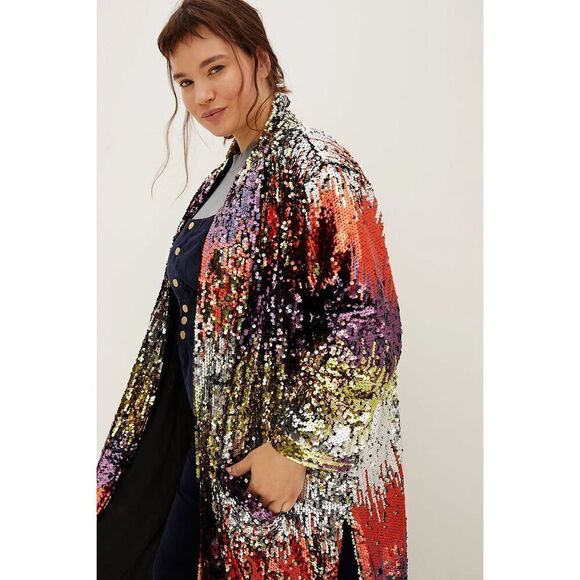 NWT Anthropologie Dulcinea Sequin Longline Jacket S Swifty Whimsical Party Glam - Picture 11 of 11